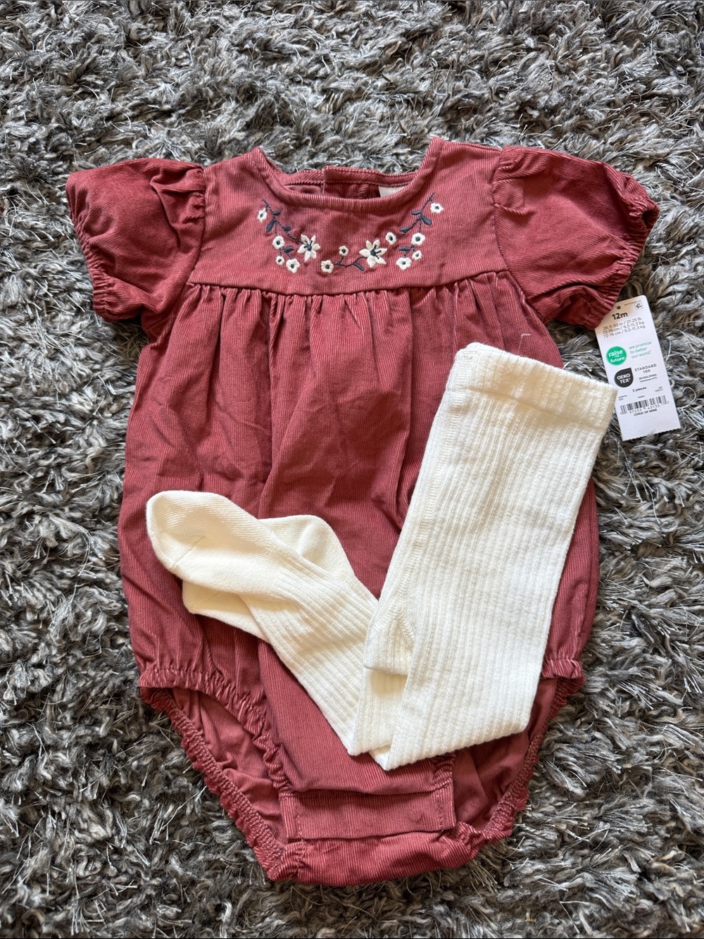 Carter's Dusty Rose Baby Girl Romper with Cream Tights